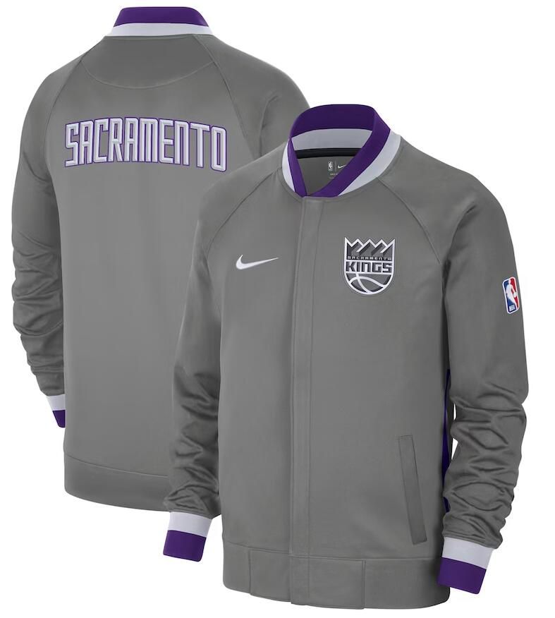 Men Sacramento Kings Grey Nike City Edition Full Zip Jacket 2023 NBA Jersey->sacramento kings->NBA Jersey